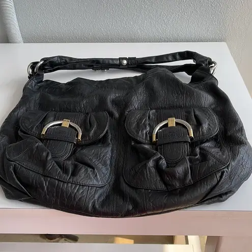 B Makowsky Huge Black Leather Multi Entry Shoulder Bag - Diaper Bag