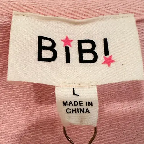 Bibi Cheers Metallic Letter Sequin Puff Sleeve Sweatshirt Women's Large Pink NWT