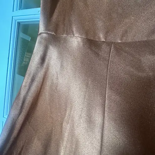 Birdy Grey Kira copper satin 1 shoulder bridesmaid bridal maxi dress NWOT Medium