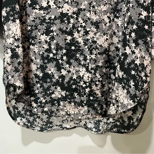 Catherine Gee Dress Long Sleeve Shirt Dress Large Geometric Stars Buttons Silk Black