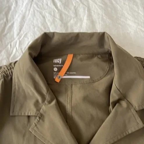 LUCY Active Adventure Dress Olive Green Short Sleeve Button Down Flex Size L Size L