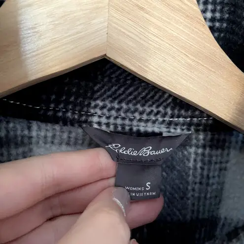 Eddie Bauer  black white checkered fleece shacket button down pocket women's S thumbnail 3