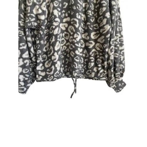Know One Cares Know One Cares Womens S Gray Leopard Print Fleece Pullover Top Cozy Y2K Soft