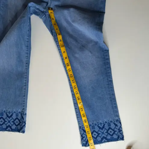 Lauren Ralph Lauren Premier Straight Leg Crop Jeans Blue Aztec Embroidery Sz 10