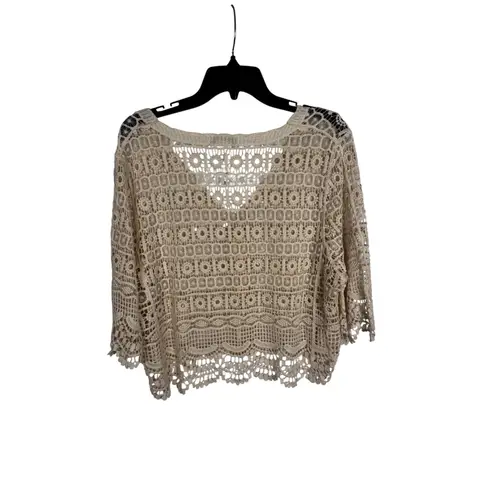 Liverpool Cream Crochet Lace Kimono Cardigan Boho Summer Beach Cover Up Size L