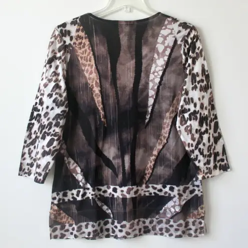 BLEU Brown Tan Cheetah Leopard Watercolor Bedazzled Flowy Blouse Medium