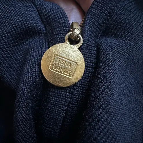 Vintage Rena Lange Navy Blue Jumpsuit Classic Logo Gold Buttons Zip Up Size 40 Size M