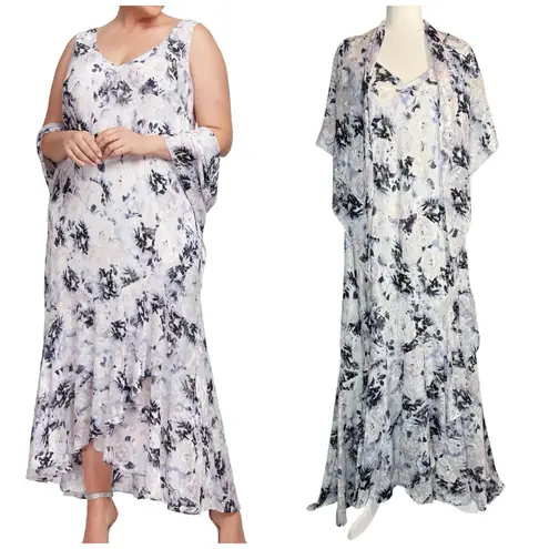 Alex Evenings Alex Evenings Midi Maxi Asymmetrical Dress Wedding Party Floral Shawl 24W 3X - Image 2