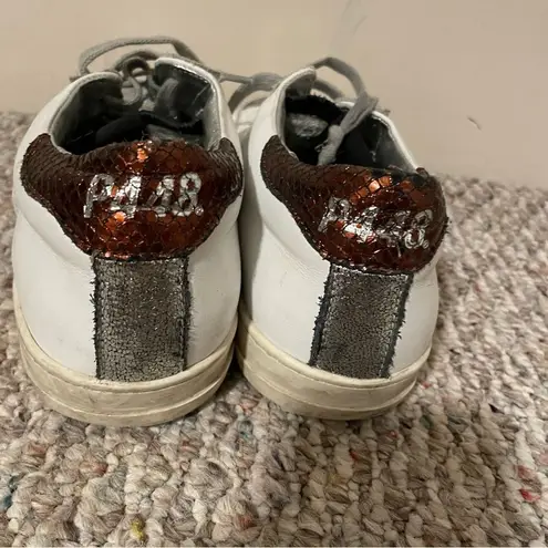 P448 John Leather Shoes White Copper Low Top Lace Casual Sneaker- Size 39 (9)