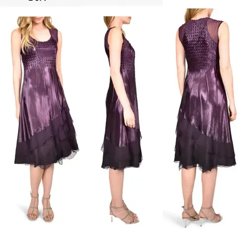 Komarov Ombré Tiered Hem Cocktail Dress & Chiffon Jacket Purple Womens XL NEW Purple