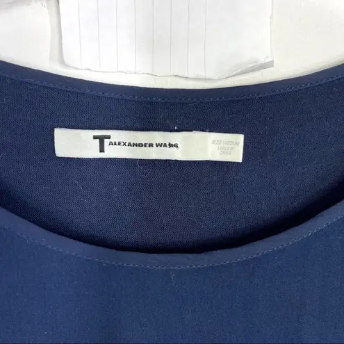 T by ALEXANDER WANG Navy Blue Silk Asymmetrical Top Blouse Sz. M Medium