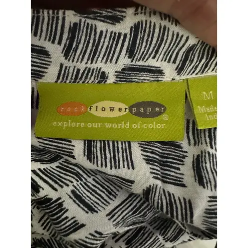 Rock Flower Paper Medium Black White Graphic Print Button Down Long Sleeve Top