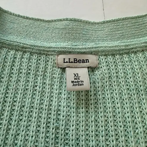 LL Bean Green Linen Cotton Button Up Cardigan Sweater Size XL Pockets
