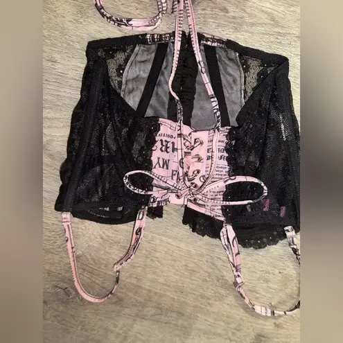 Edikted Pink Lace Newspaper Corset Top XS