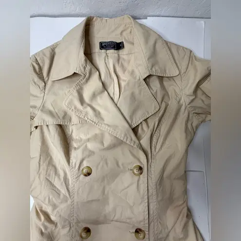 American Living Trench Coat Womens Size 14 Beige Pleated Classic Preppy Khaki PI