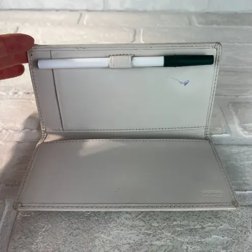 Coach  Checkbook Cover Beige Signature‎ C Canvas Leather Trim