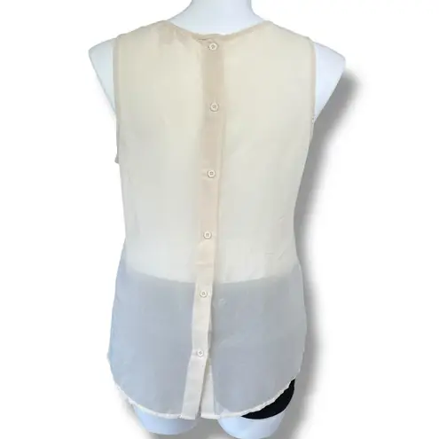 Kenar Womens Sheer Blouse Tank Top Embroidered Floral Design Button Down Beige