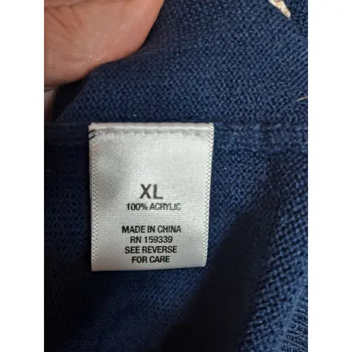 Roz & Ali Women's Navy Acrylic Cheers Embroidered Crew Neck Sweatshirt Size XL