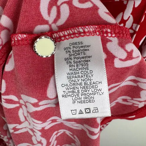 Susan Graver Red Chain Print Sleeveless Dress Large Liquid Knit Built in Shorts