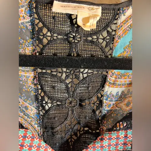 Black Blue Paisley Blouse w crochet back design by Meadow Rue M boho flowy Size M