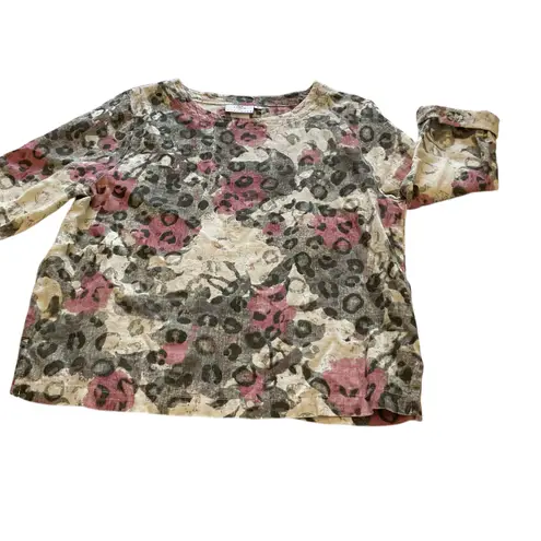 Hot Cotton by Marc Ware Floral Leopard Print Linen Top Blouse Small Pink