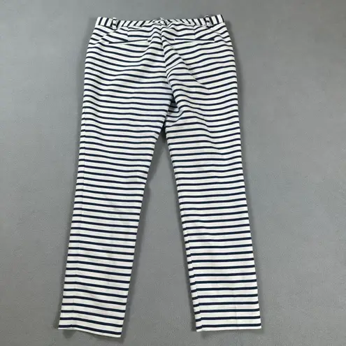 ZARA BASIC Woman Pants 6 Ankle Navy White Striped Flat Front Side Slits Slim