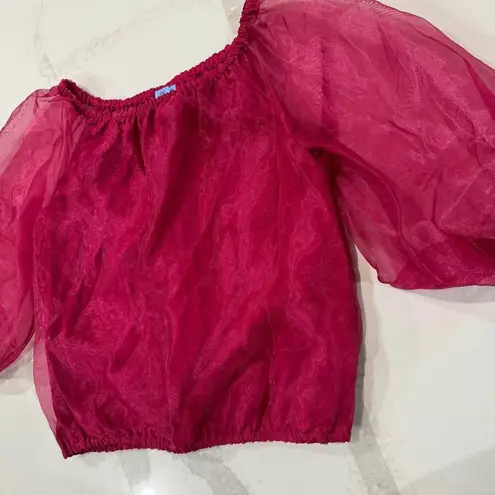 CeCe Off Shoulder Sheer Puff Sleeve Blouse Women's Medium Red Glam Renaissance