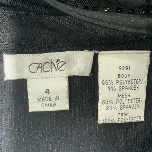 Cache Vintage  Corset Zip Blouse Top Black Mesh Off Shoulder Beaded Size 4 Small