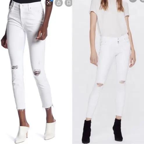 Mother Jeans Looker Ankle Fray Little Miss Innocent White