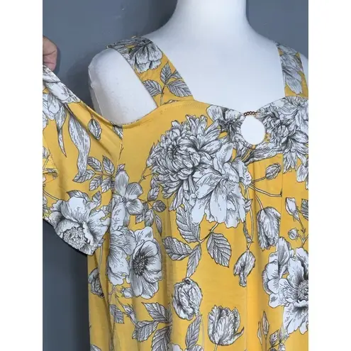 Naïf Yellow & White Floral Cold Shoulder Short Sleeve Stretchy Top 1X Like New