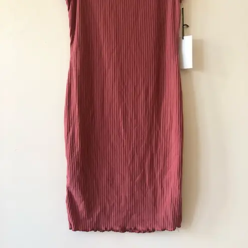 Iris Dusty Red Ribbed Knit Tank Bodycon Dress