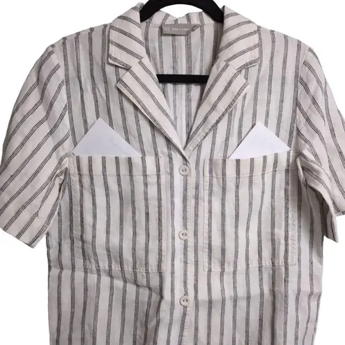 Everlane  Linen Notch Shirt White Striped Collar Short Sleeve Button Up Camp XXS