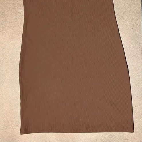 Babaton Aritzia Sculpt Ribbed Racerback Mini Dress in Brown, Size L