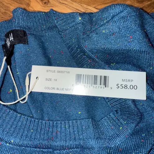 Tribekko 44 Blue Speckled Crew Neck Sweater Size 1X Asymmetrical Hem New fall