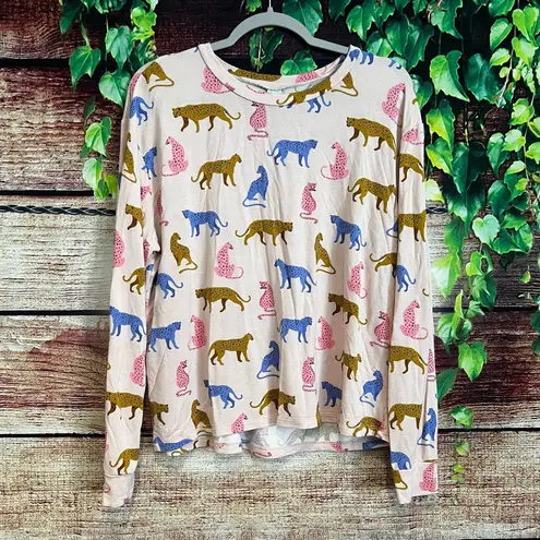 Honeydew Play it Cool Lounge Pajama Top Cheetah Medium Long Sleeve Shirt Leopard Pink