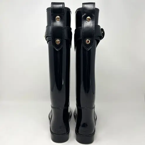 Coach  Talia Rain Boots Riding Tall Black Glossy Rubber Mid Calf Women’s Size 6