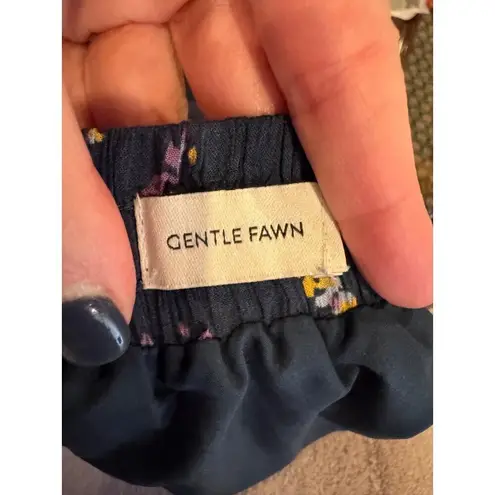 Gentle Fawn Skirt Women Small Navy Blue Floral Elastic Waist Ruffle Circle Mini