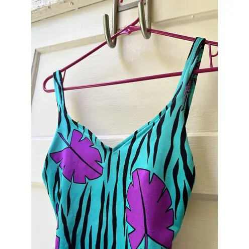 Vintage Rose Marie Reid Retro Green Black Purple Floral Swimsuit USA Made 10