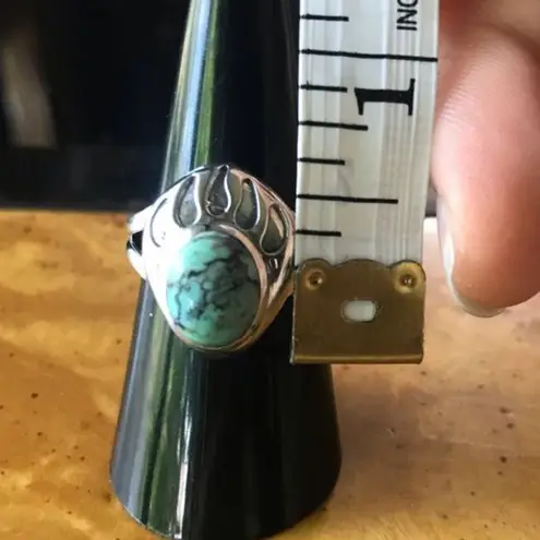 Natural Blue Moon Turquoise Sterling Silver Bear Paw Ring Size 7