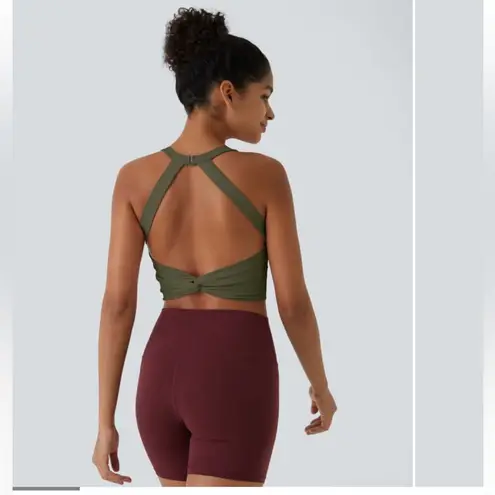 Halara SoftlyZero™ Plush Cut Out Cropped Yoga Tank Top Olive Green Size XS NWT