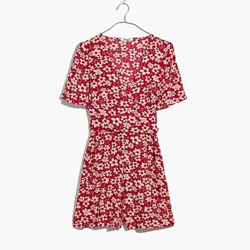 Madewell  V-Neck Wrap-Front Romper w/ Front or‎ Back Tie in Red Mini Daisy Size 0 - Image 4