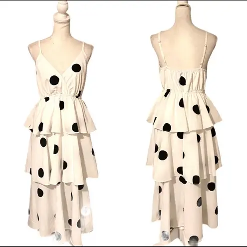 O.P.T Polka dot midi Dress layered ruffles Black Size XS
