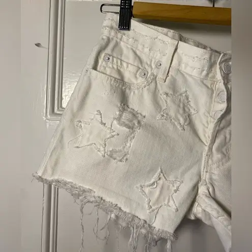 Rails Logan Star Pattern Distressed Denim Shorts White Sz 24