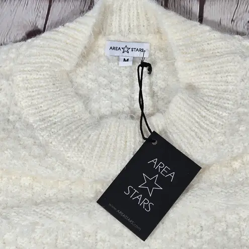 Area Stars Leila Sweater in Ivory M NWT Mock Neck Chic Faux Fur Fringe White Size M