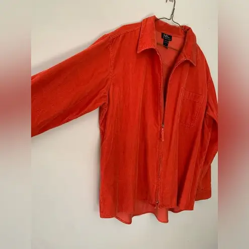 VTG NY & Co Corduroy Ribbed Zip Up Flannel Shacket Bright Orange Size L XL