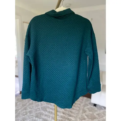 PRETTYGARDEN Teal Quilted Shacket Button Up Shirt Jacket with Pockets M Winter