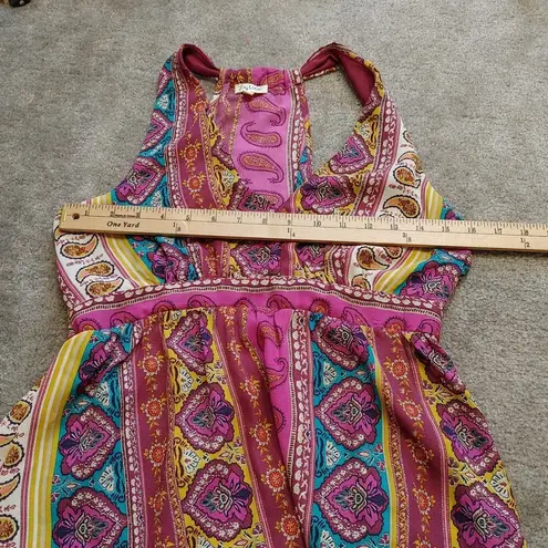 Lily White Size Medium M boho Indie Sleeveless Top Purple Abstract Deep V Neck