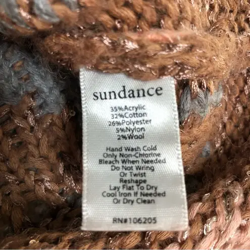Sundance Oversized Knit Sweater Cowl Neck Sequins Dusty Rose Pink Aztec Print XS