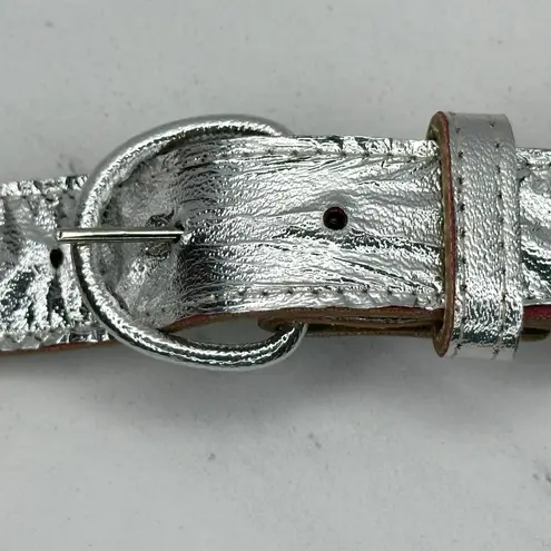 Faux Pearl Beaded Chain Belt Silver Metallic Faux Leather Medium (M) ✨