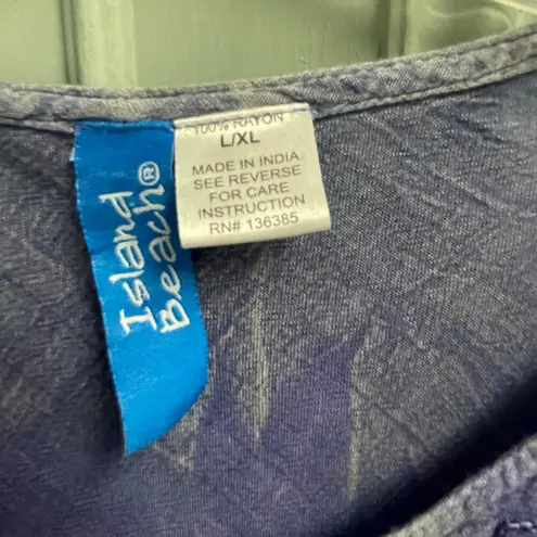 Island Beach L XL Blue Tie Dye Embroidered Loose Dress Beachy Vacation Resort Size L